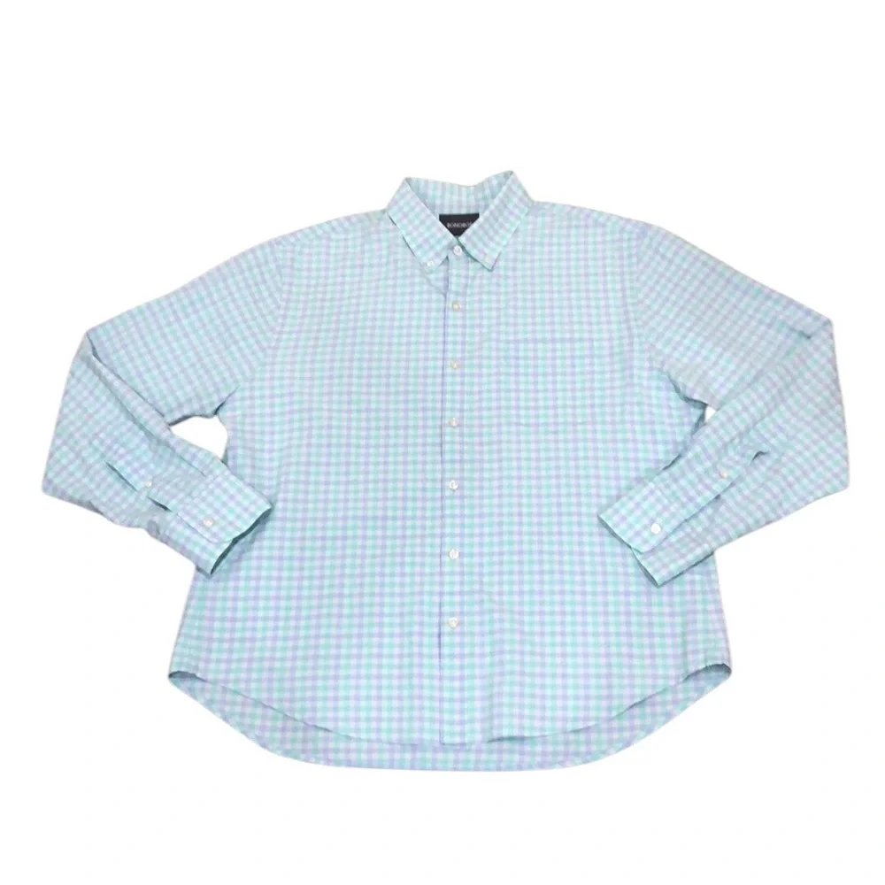Bonobos Button Down Slim Fit Shirt Size XL Short Pastel Blue Green Gingham